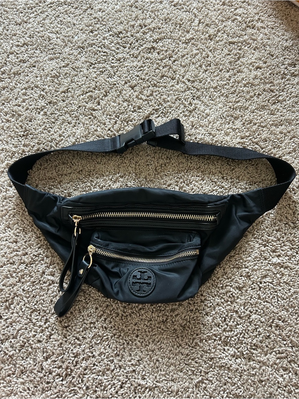Black Tory Burch Crossbody Fanny Pack Belt Bag with Gold Zippers